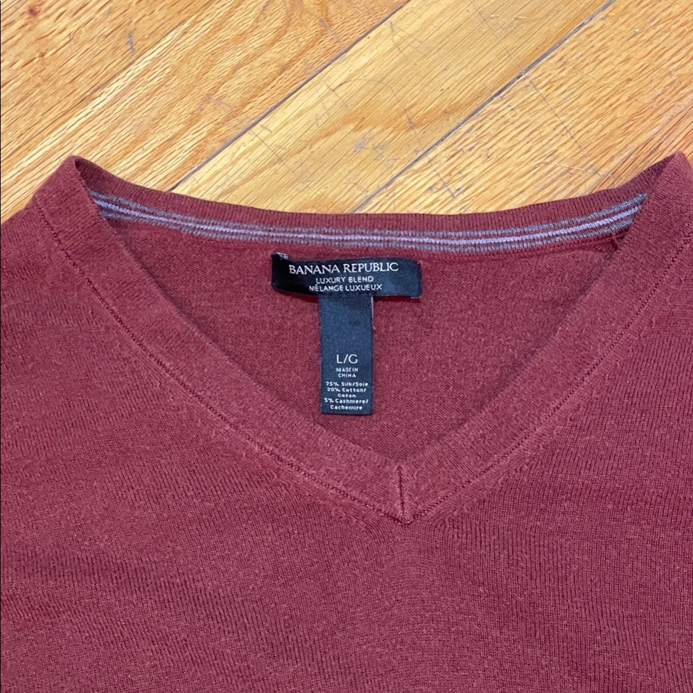 SILK CASHMERE BLEND BANANA REPUBLIC Burnt Orange Classic Men’s V-Neck Sweater
